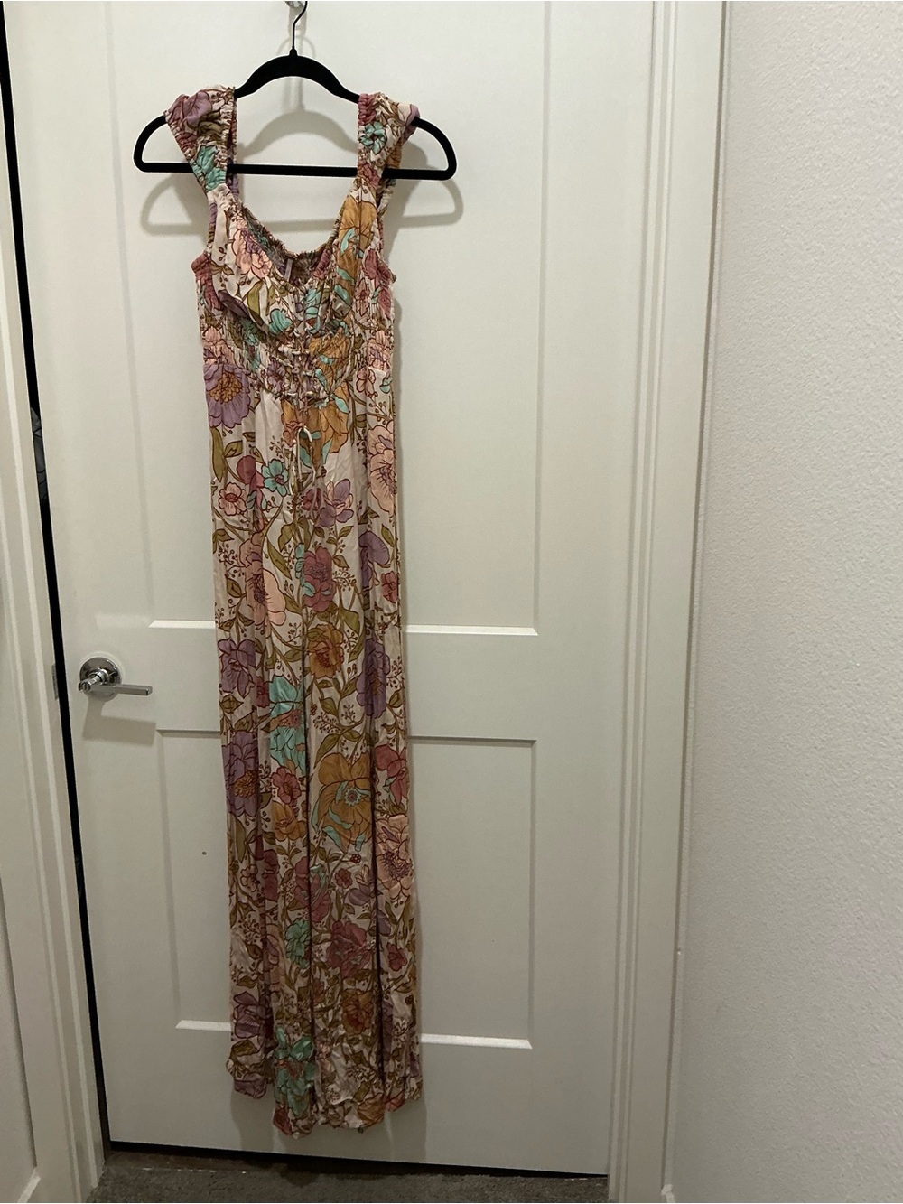 Free People Floral Maxi Jumpsuit - Pink, Mint, Gold